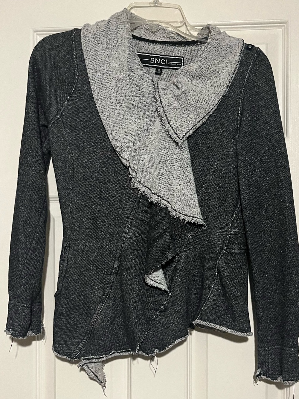 BNCI Two-Tone Gray Asymmetrical Zip Cardigan